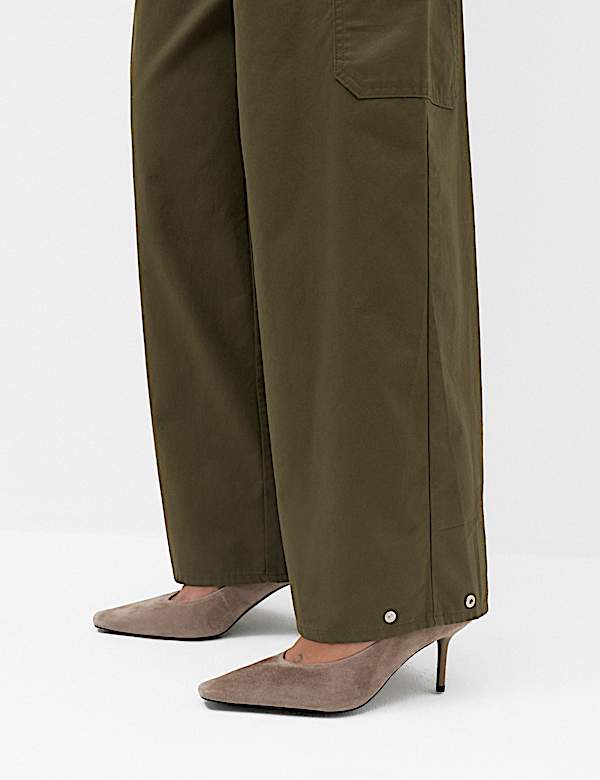 Pure Cotton Cargo Barrel Leg Trousers