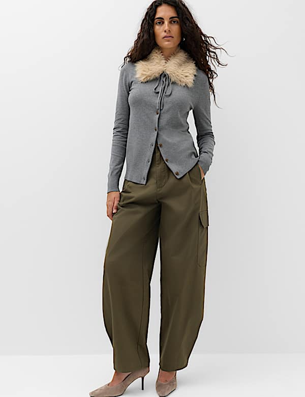Pure Cotton Cargo Barrel Leg Trousers