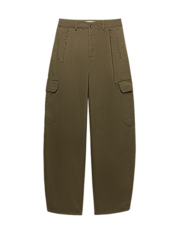 Pure Cotton Cargo Barrel Leg Trousers
