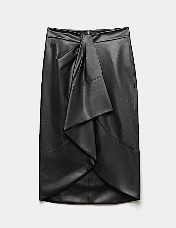 Faux Leather Midi Wrap Skirt - LT