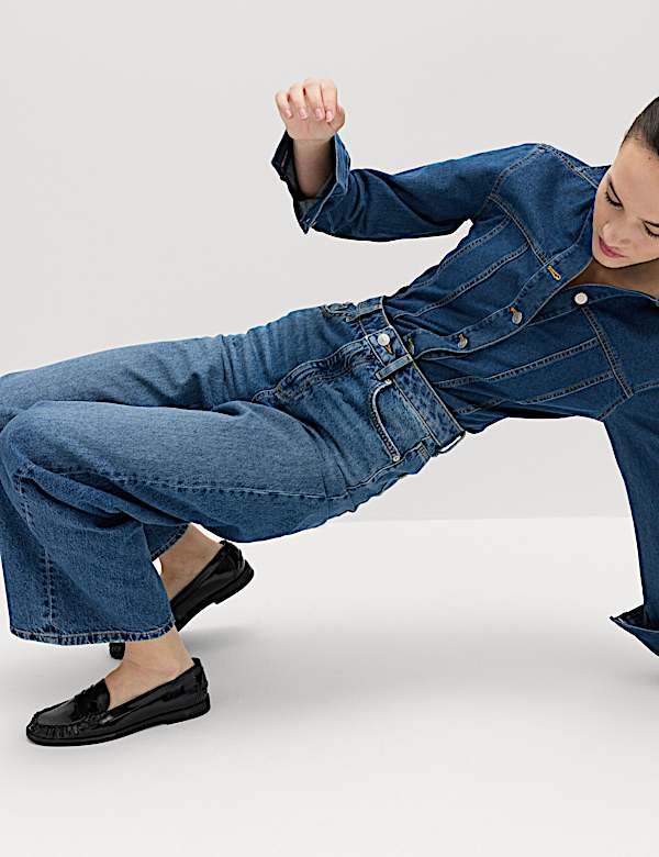 Jean rigide coupe large &agrave; taille haute - CH