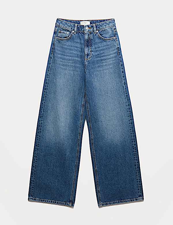 Jean rigide coupe large &agrave; taille haute - CH