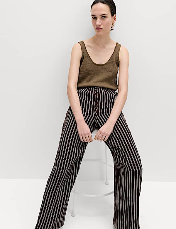 Lyocell Rich Drawstring Wide Leg Trousers - BE