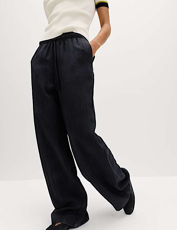 Lyocell Rich Drawstring Wide Leg Trousers - NO