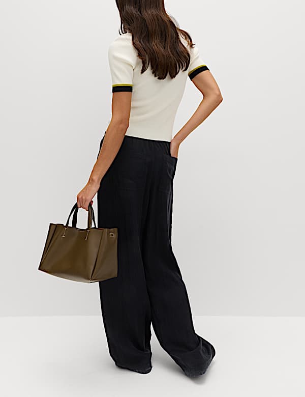 Lyocell Rich Drawstring Wide Leg Trousers - NO