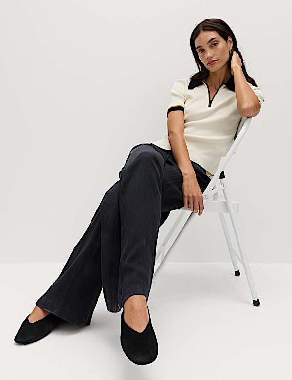 Lyocell Rich Drawstring Wide Leg Trousers - NO