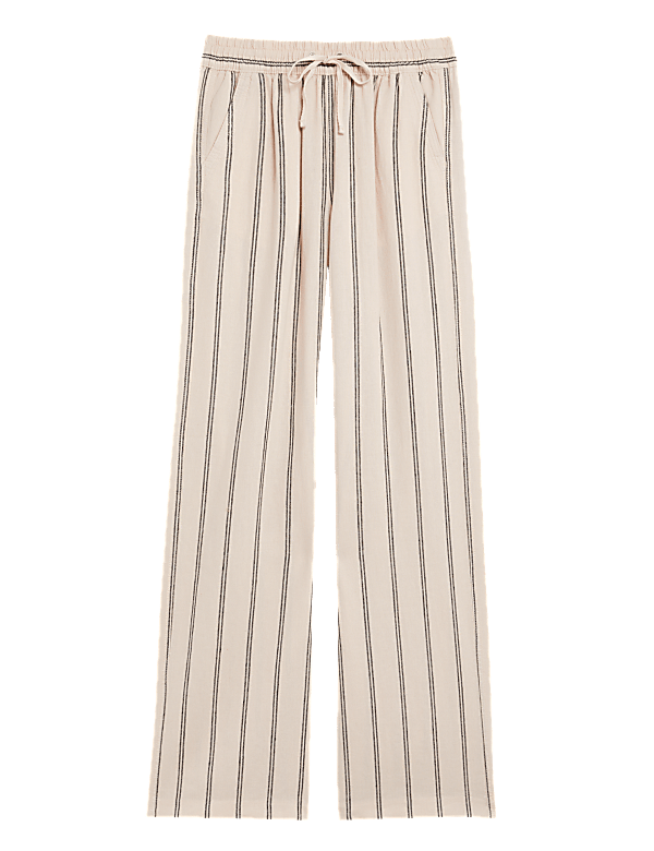 Linen Rich Striped Wide Leg Trousers