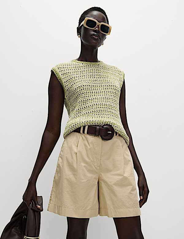 Bermuda 100 % coton à pli devant - LU