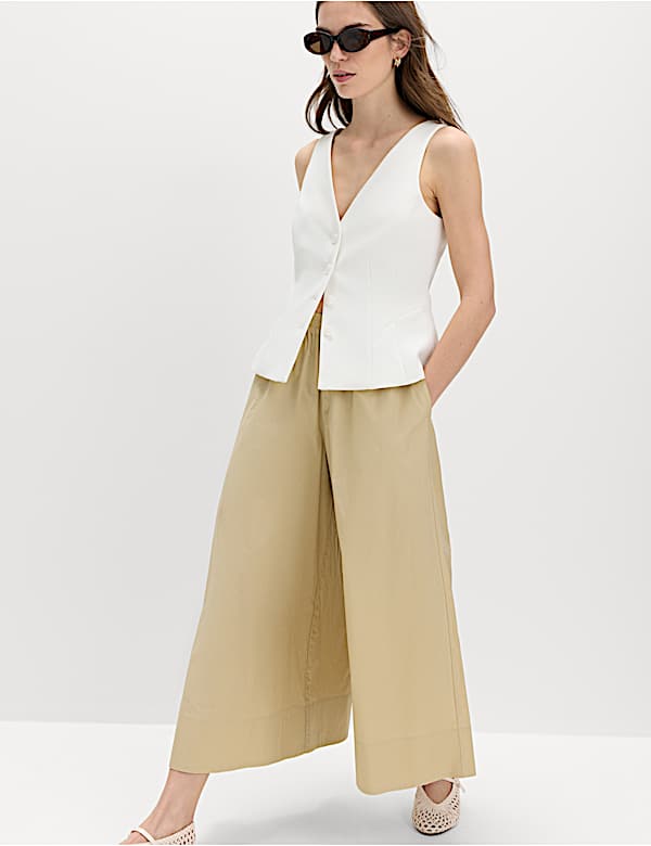 Pure Cotton Cropped Palazzo Trousers