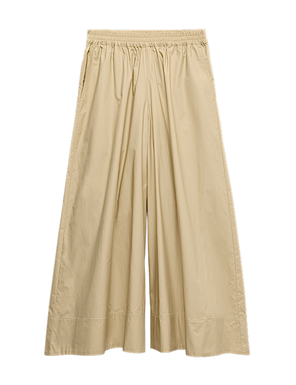 Pure Cotton Cropped Palazzo Trousers