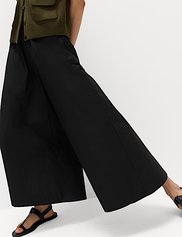 Pure Cotton Cropped Palazzo Trousers - AL
