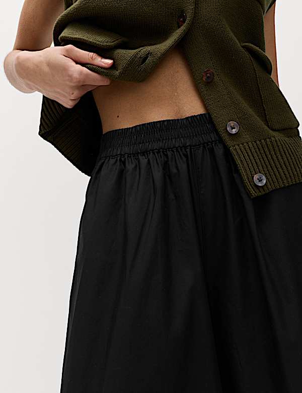 Pure Cotton Cropped Palazzo Trousers - AL