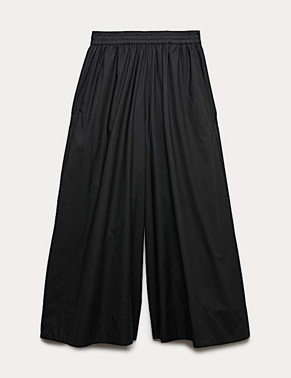 Pure Cotton Cropped Palazzo Trousers - AL