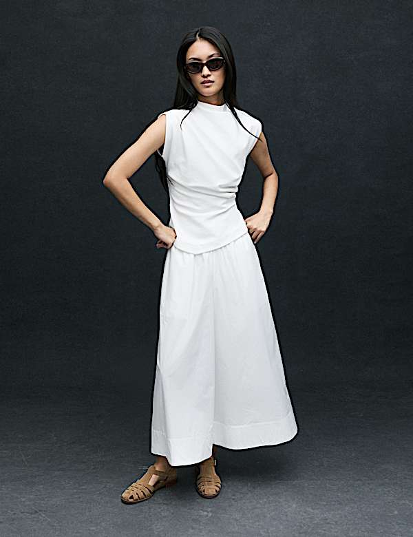 Pure Cotton Cropped Palazzo Trousers