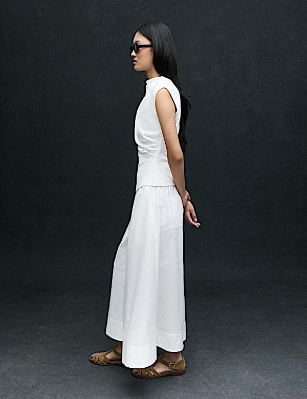 Pure Cotton Cropped Palazzo Trousers