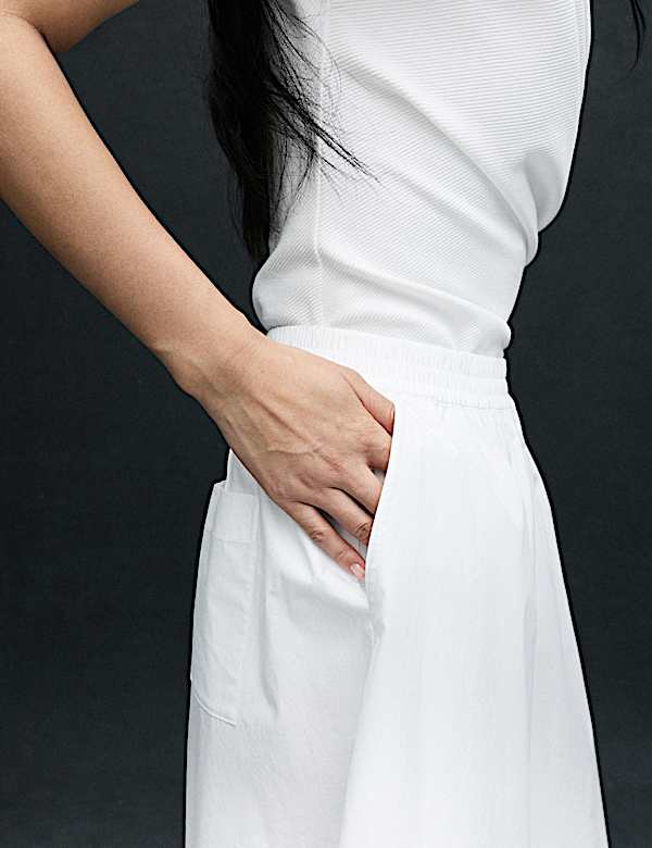 Pure Cotton Cropped Palazzo Trousers