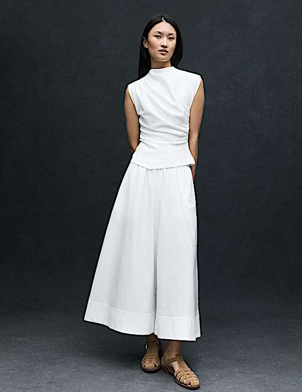 Pure Cotton Cropped Palazzo Trousers
