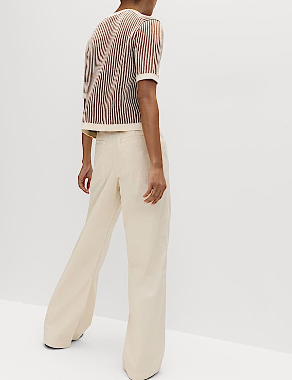 Pure Cotton Belted Straight Leg Trousers - GR