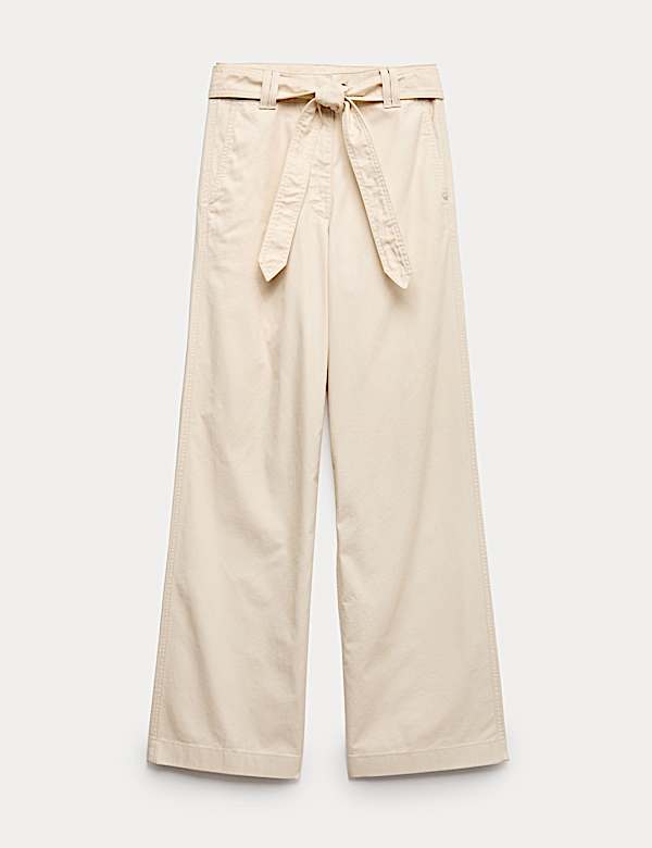 Pure Cotton Belted Straight Leg Trousers - GR