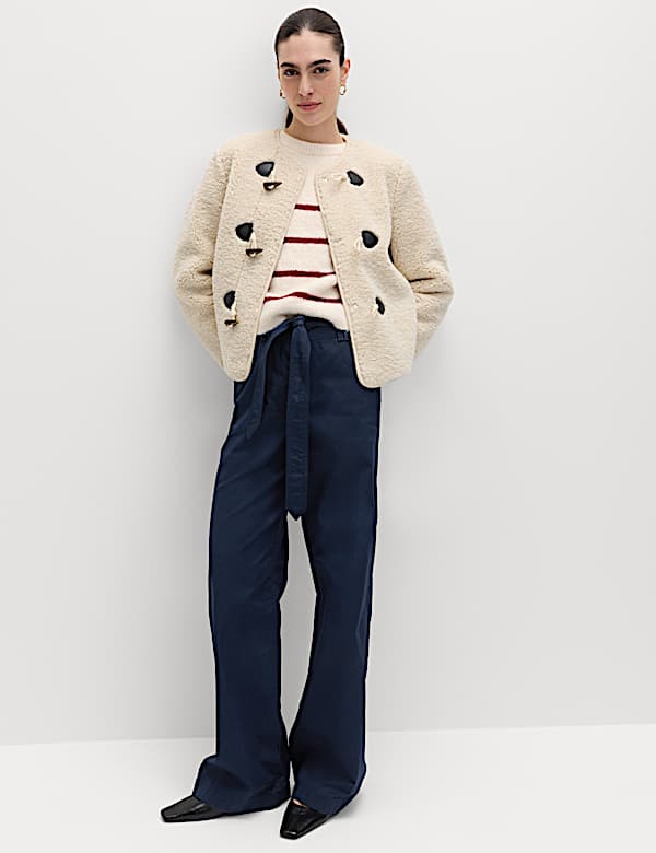 Pure Cotton Belted Straight Leg Trousers