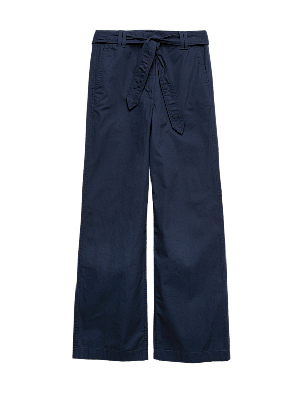 Pure Cotton Belted Straight Leg Trousers
