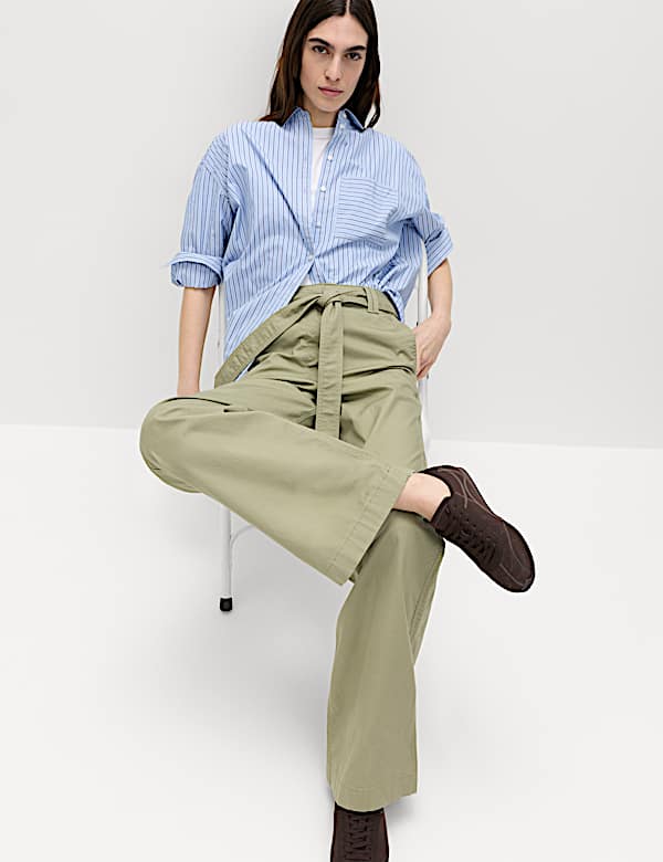Pure Cotton Belted Straight Leg Trousers