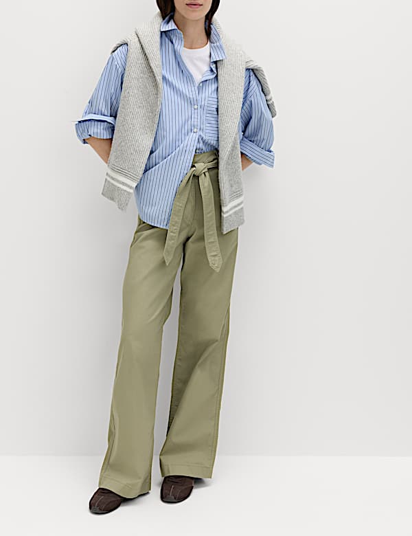 Pantalon jambe droite 100 % coton avec ceinture - LU