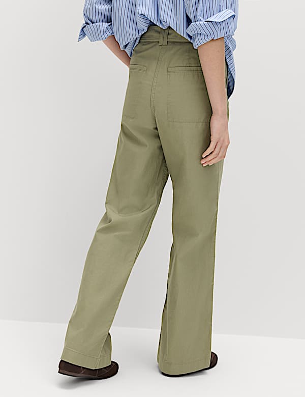 Pantalon jambe droite 100 % coton avec ceinture - LU