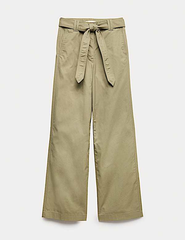 Pantalon jambe droite 100 % coton avec ceinture - LU