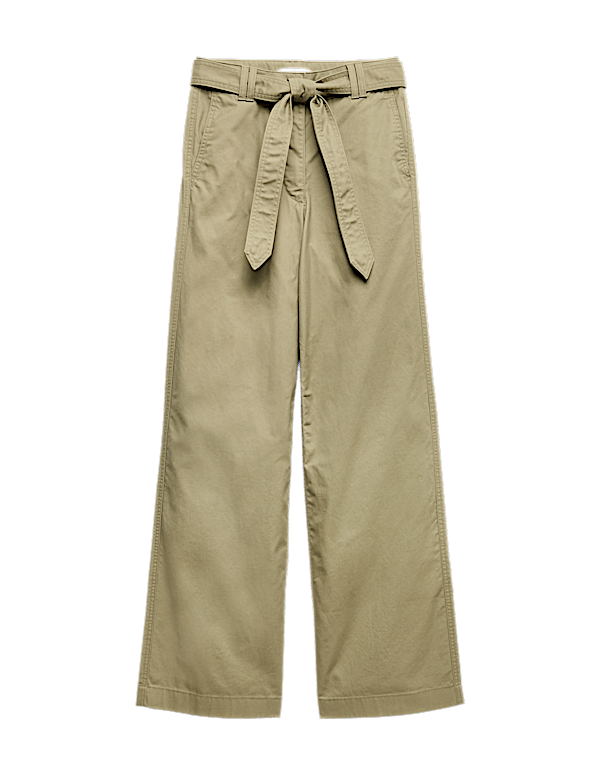 Pure Cotton Belted Straight Leg Trousers