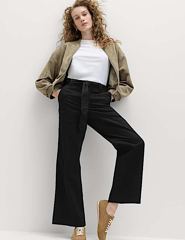 Pure Cotton Belted Straight Leg Trousers