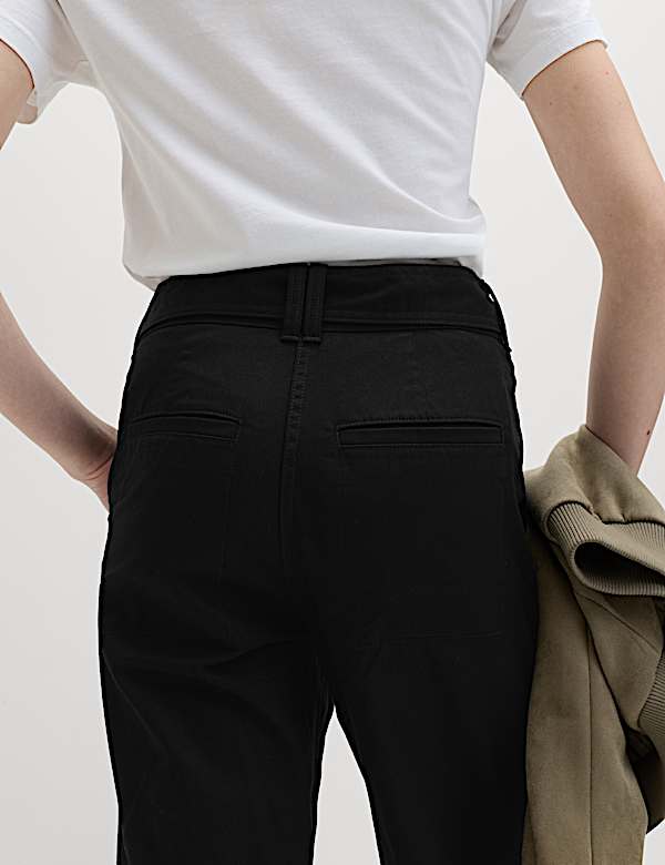 Pure Cotton Belted Straight Leg Trousers