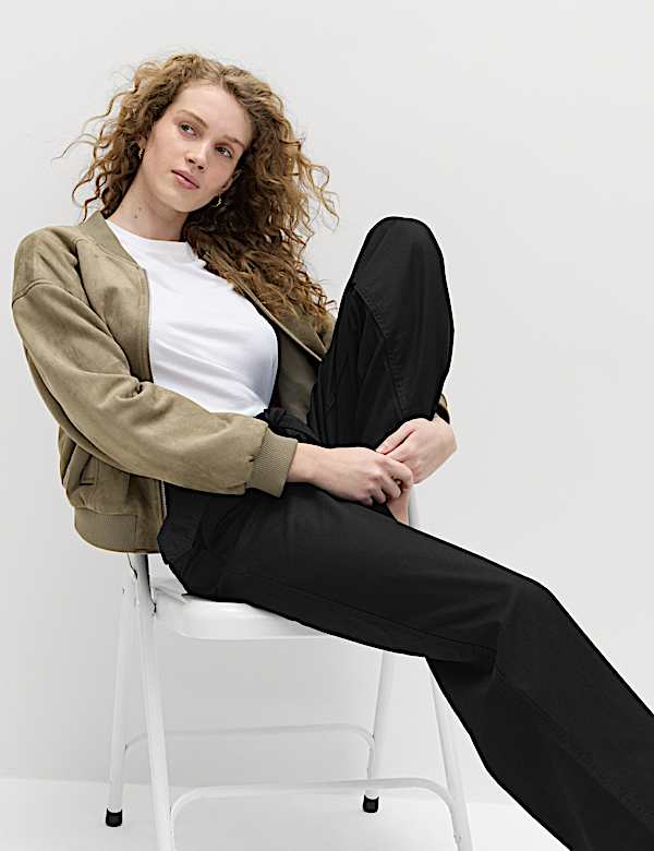 Pure Cotton Belted Straight Leg Trousers