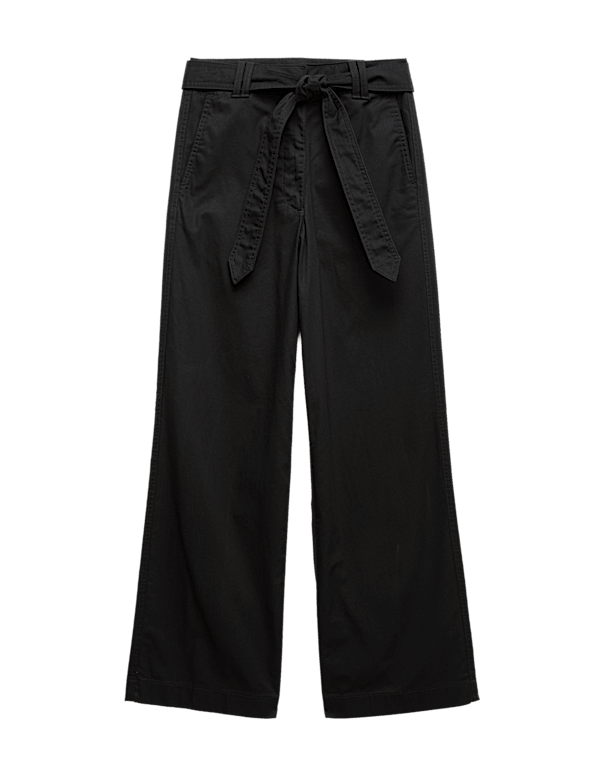 Pure Cotton Belted Straight Leg Trousers
