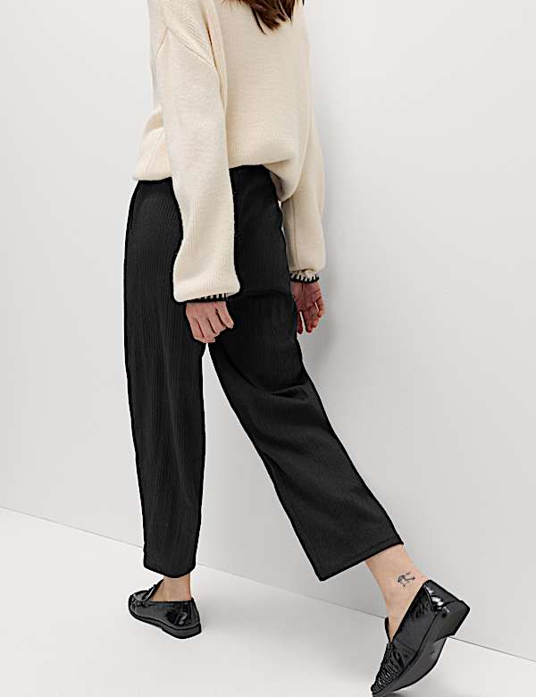 Textured Elasticated Waist Carrot Leg Trousers - SK