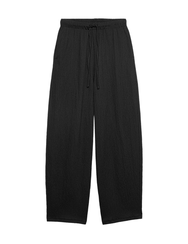 Textured Elasticated Waist Carrot Leg Trousers