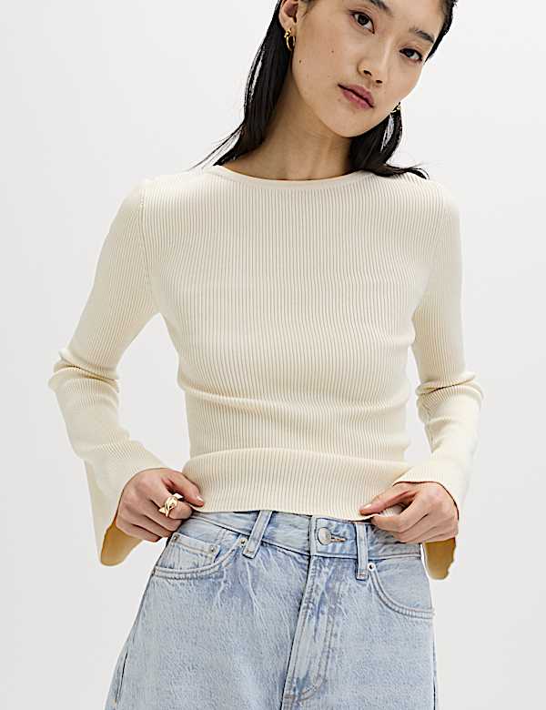 High Waisted Wide Leg Turn Up Jeans - BE