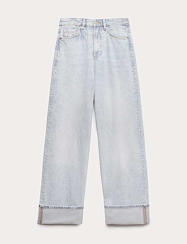 High Waisted Wide Leg Turn Up Jeans - ES