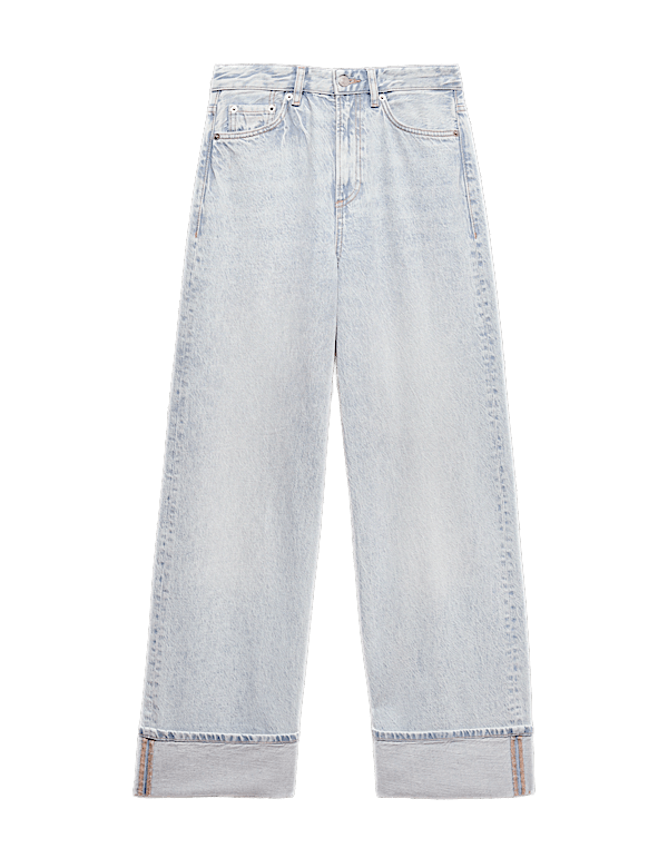 High Waisted Wide Leg Turn Up Jeans