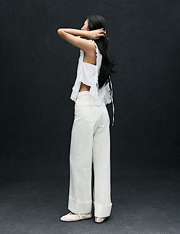 High Waisted Wide Leg Turn Up Jeans - GR