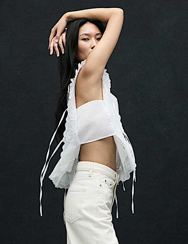 High Waisted Wide Leg Turn Up Jeans - GR