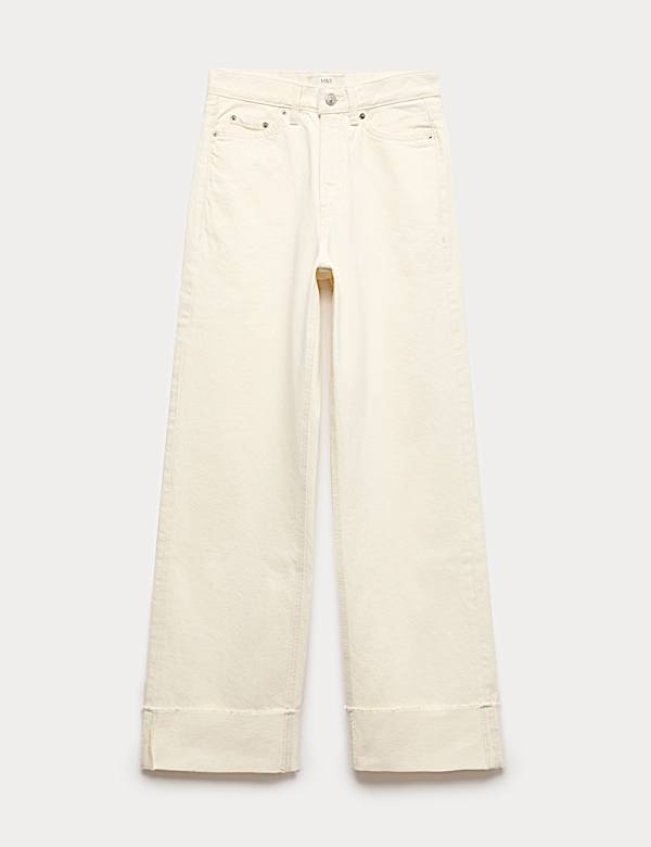 High Waisted Wide Leg Turn Up Jeans - GR