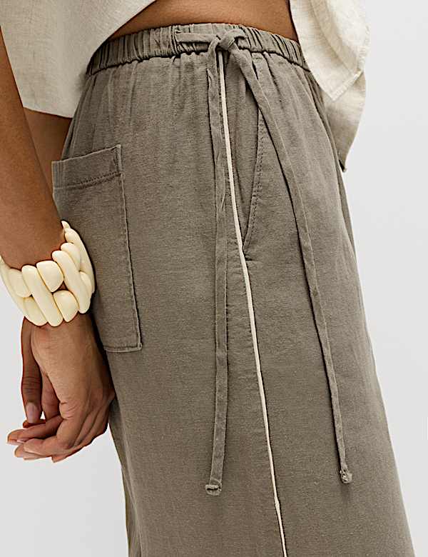 Linen Rich Tie Side Wide Leg Trousers - BN