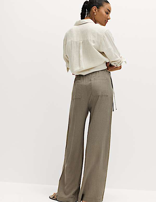 Linen Rich Tie Side Wide Leg Trousers - BN