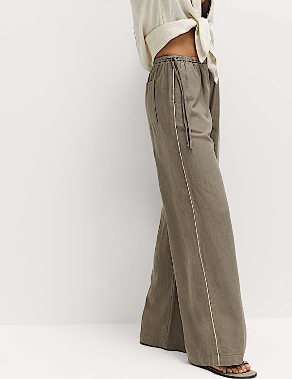Linen Rich Tie Side Wide Leg Trousers - BN