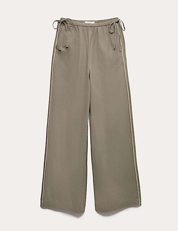 Linen Rich Tie Side Wide Leg Trousers