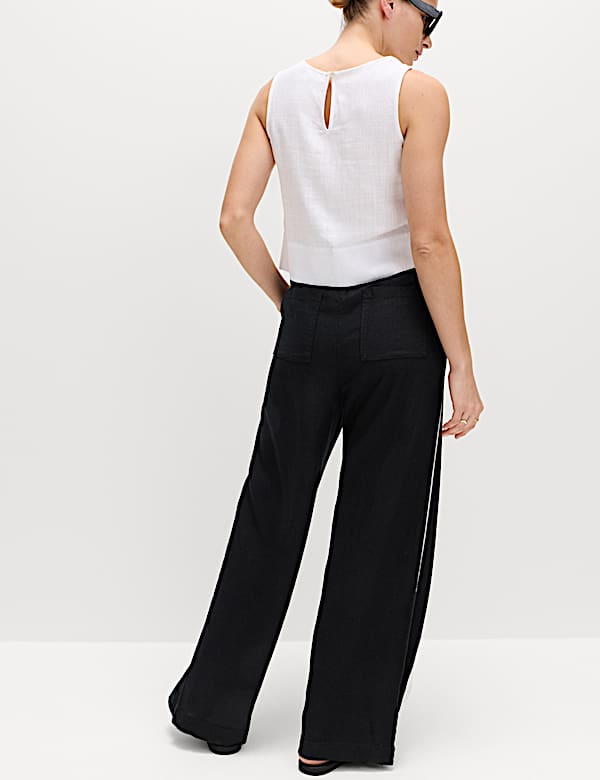 Linen Rich Tie Side Wide Leg Trousers