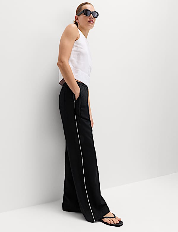 Linen Rich Tie Side Wide Leg Trousers