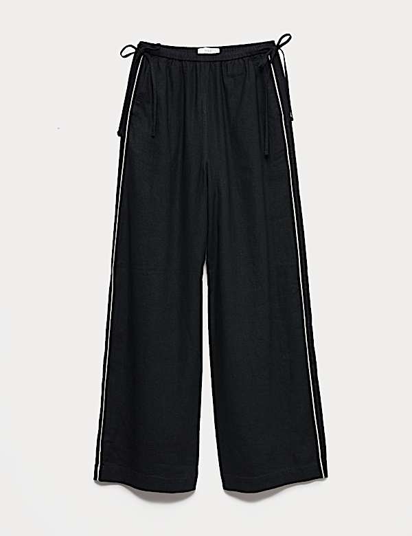 Linen Rich Tie Side Wide Leg Trousers