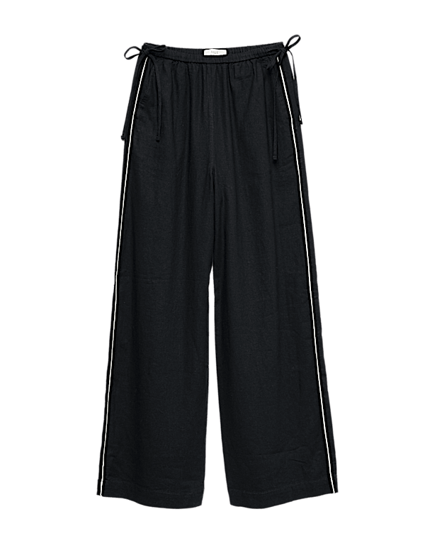 Linen Rich Tie Side Wide Leg Trousers